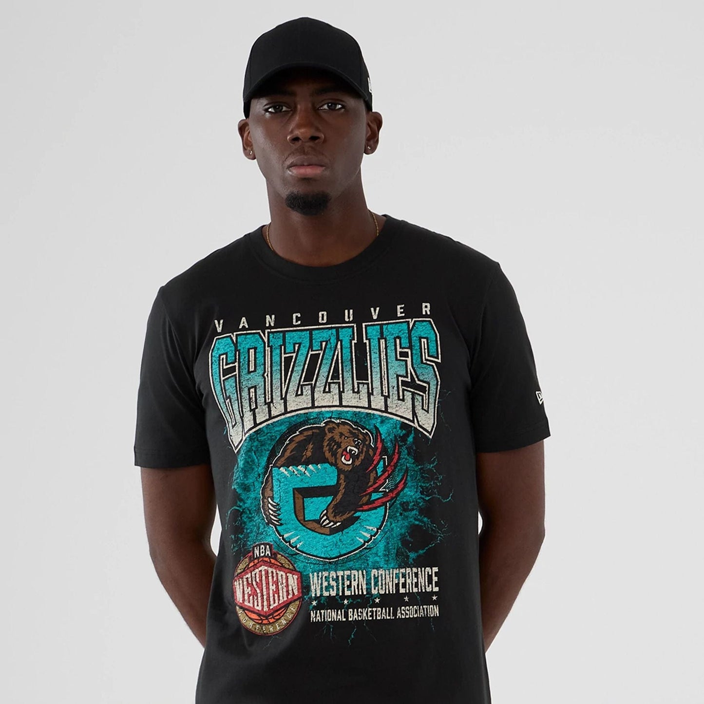 The model is wearing this NBA Hardwood Classic Vancouver Grizzlies T-Shirt in black. 7