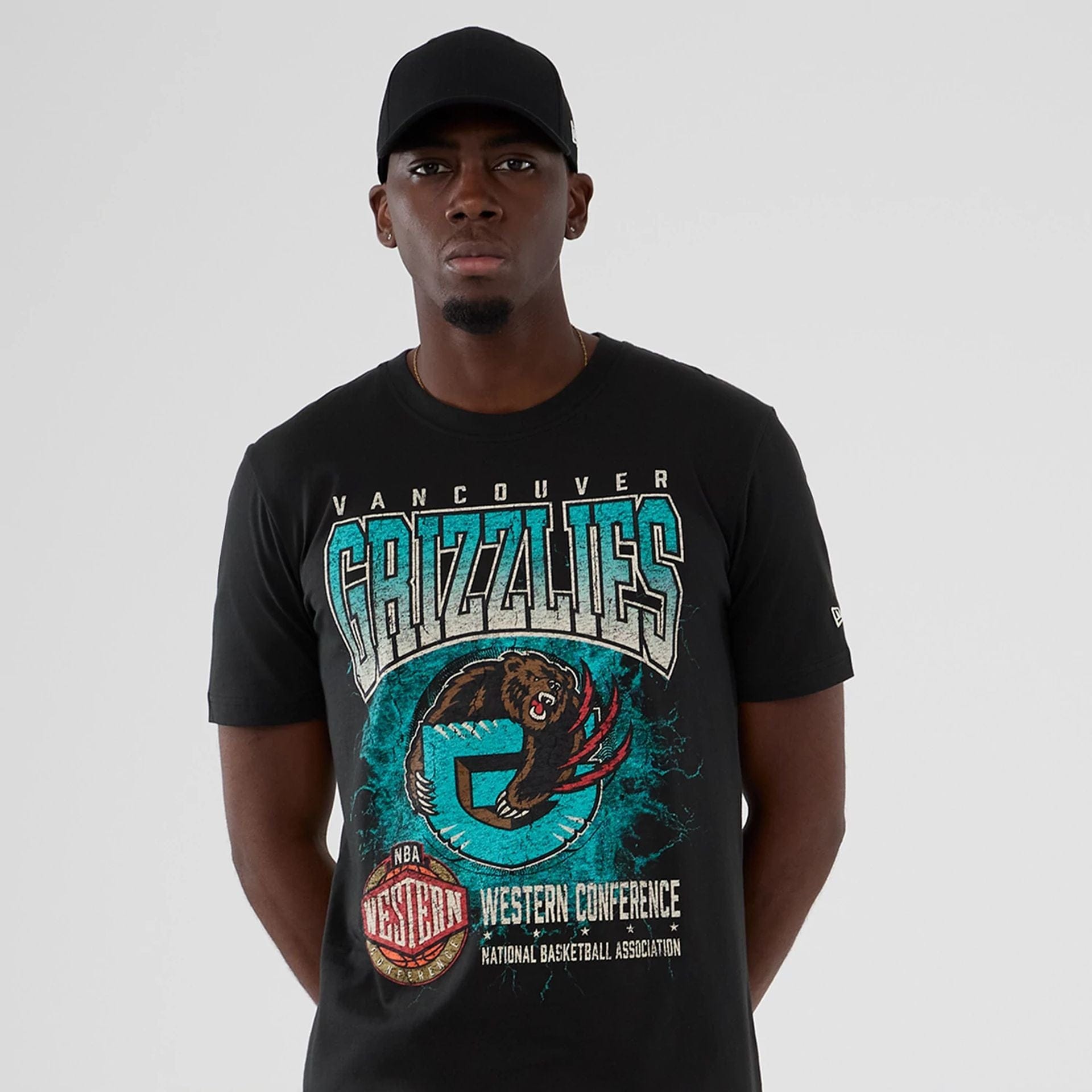 The model is wearing this NBA Hardwood Classic Vancouver Grizzlies T-Shirt in black. 7