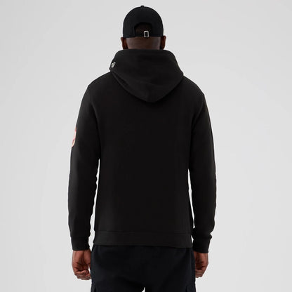 The model is wearing this NBA Hardwood Classic LA Lakers Pullover Hoodie in black. 2