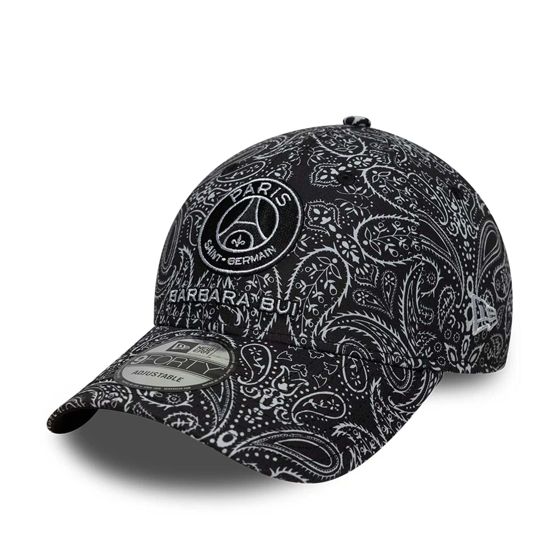 This is a Barbara Bui x Paris Saint Germain Black Paisley 9FORTY Adjustable Cap 1