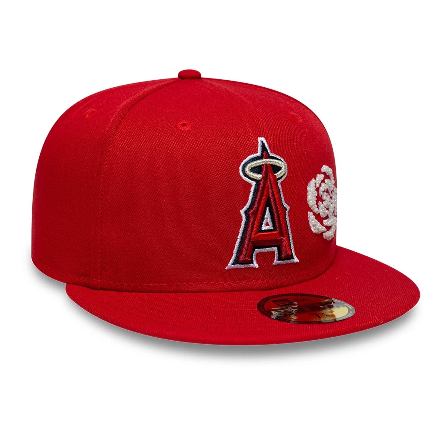 Pictured is this MLB Faux Pearl Icon LA Angels 59FIFTY Fitted cap in red. 3