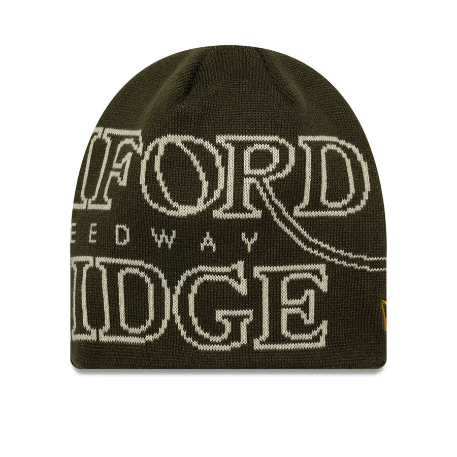 Pictured is this Speedway Chelsea FC Skull Knit Beanie hat in dark green. 1