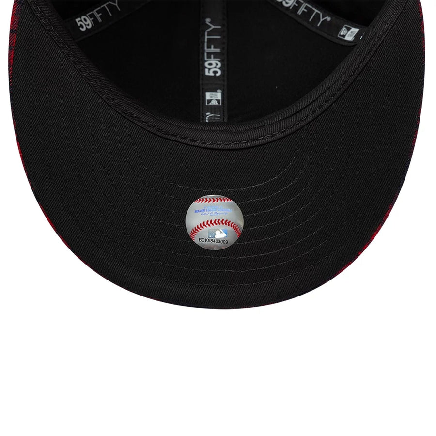 Pictured is this MLB Check New York Yankees Low Profile 59FIFTY Fitted cap in red. 2
