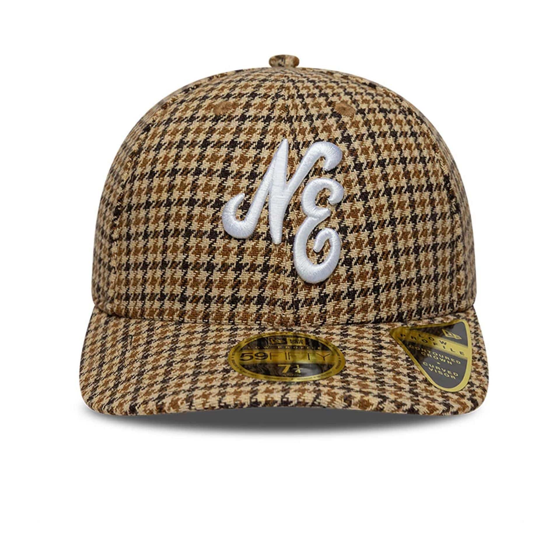 Pictured is this New Era Houndstooth Low Profile 59FIFTY Fitted cap in dark brown. 2
