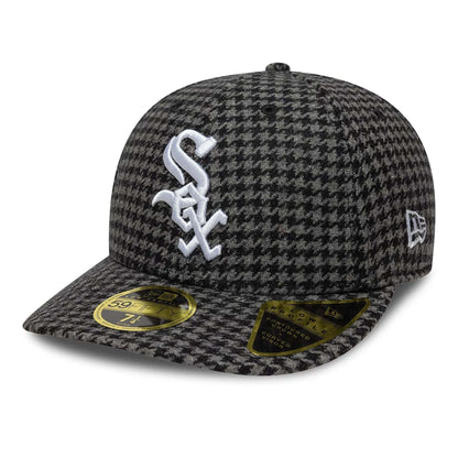 Pictured is this MLB Houndstooth Chicago White Sox Low Profile 59FIFTY Fitted cap in black. 1