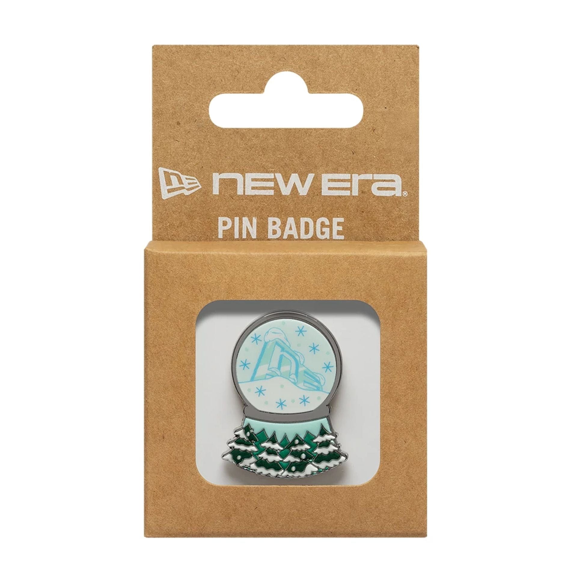 Pictured is this New Era Snow Globe Pin Badge in silver. 3