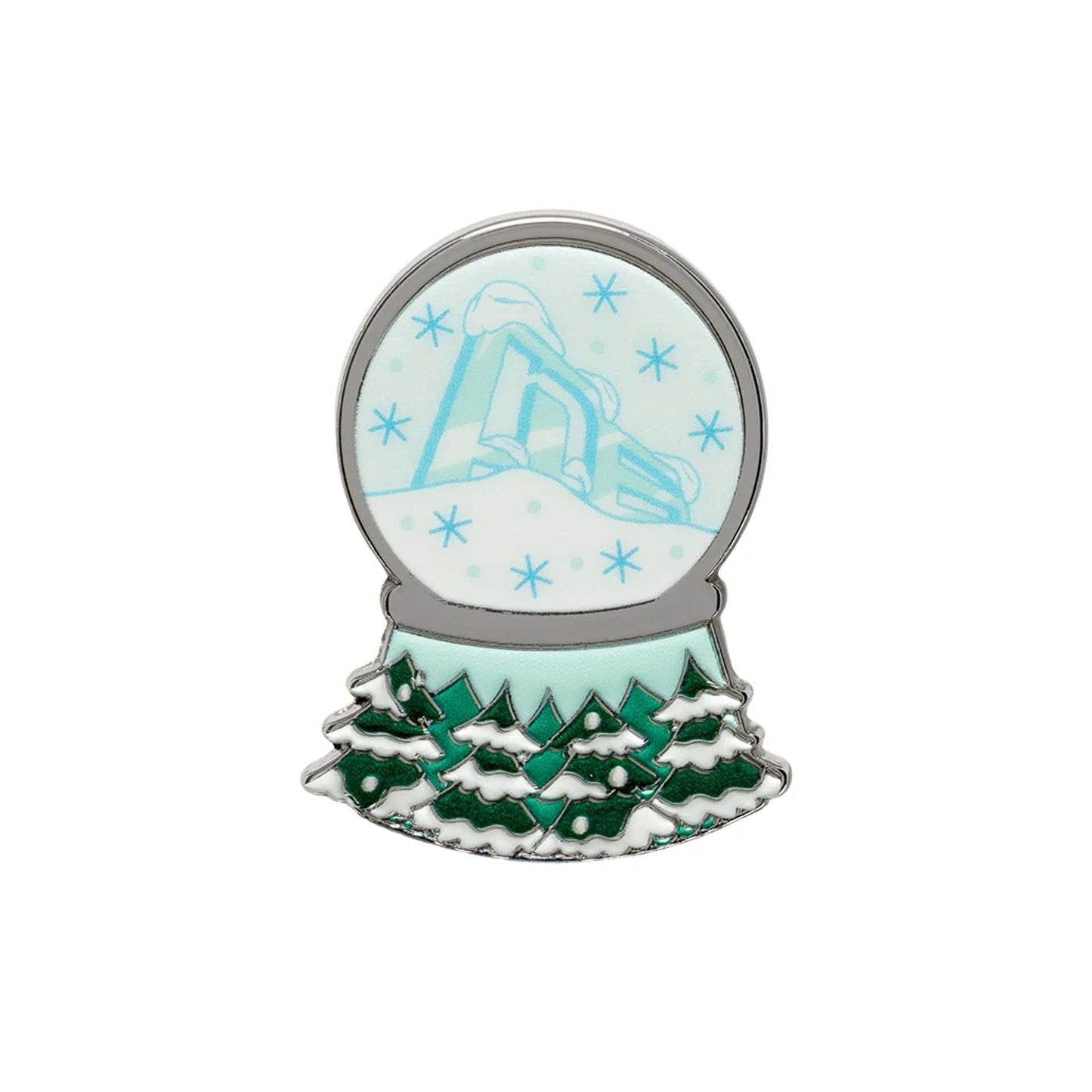 Pictured is this New Era Snow Globe Pin Badge in silver. 1