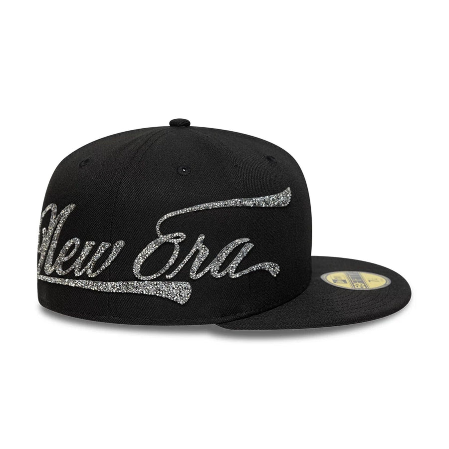 Pictured is this New Era Script 59FIFTY Fitted cap in black. 2