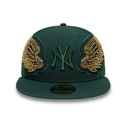 Pictured is this MLB Beaded Wings New York Yankees 59FIFTY Fitted cap in dark green. 2
