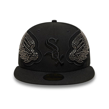 Pictured is this MLB Beaded Wings Chicago White Sox 59FIFTY Fitted cap in black. 2