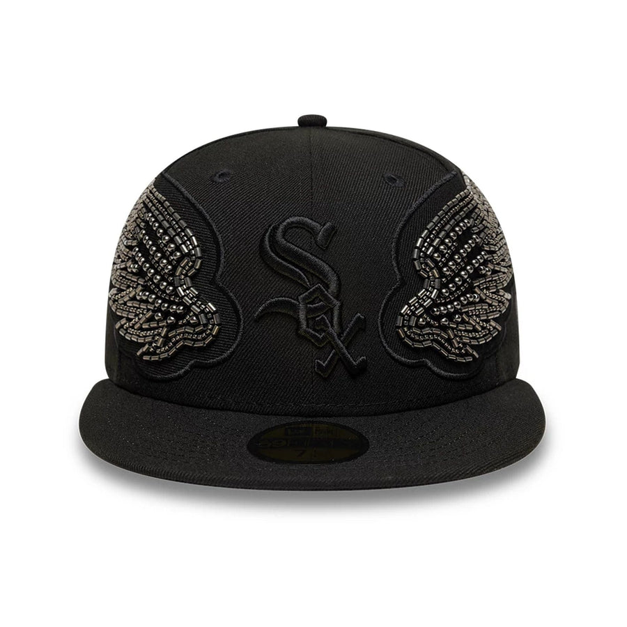 Pictured is this MLB Beaded Wings Chicago White Sox 59FIFTY Fitted cap in black. 2