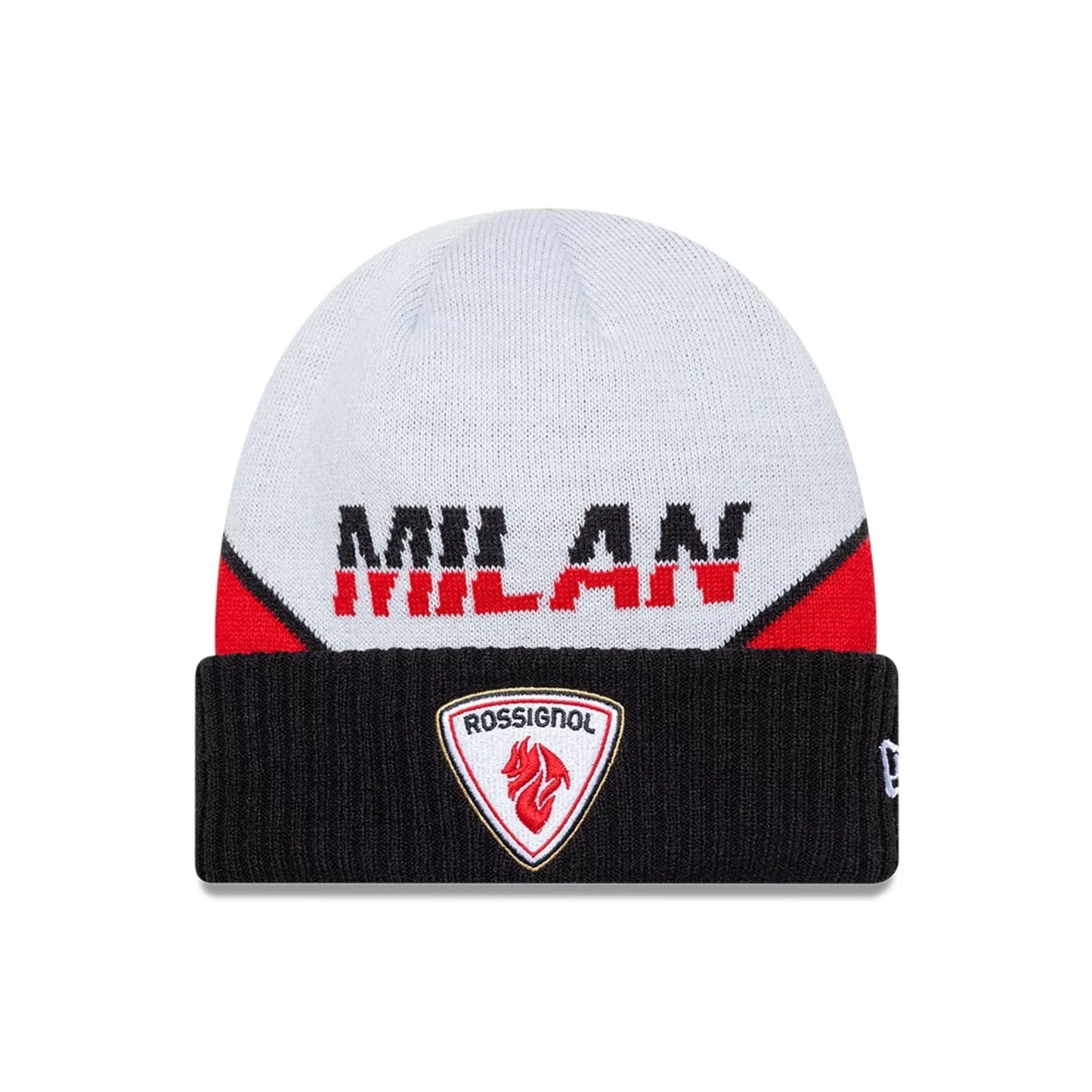 Pictured is this Rossignol x AC Milan Cuff Knit Beanie hat in black. 1