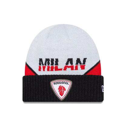 Pictured is this Rossignol x AC Milan Cuff Knit Beanie hat in black. 1