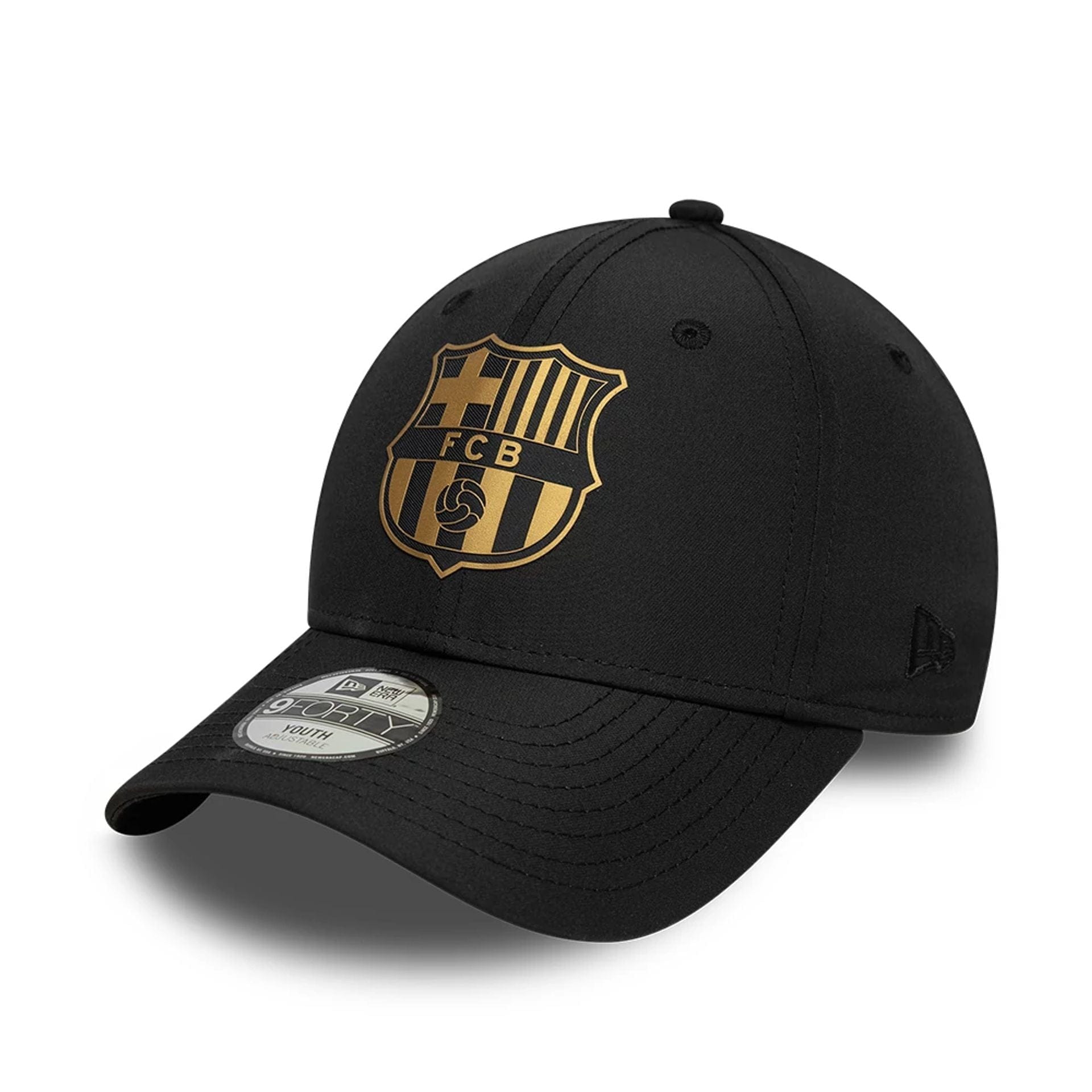 This is a FC Barcelona Youth Black Gold Black 9FORTY Adjustable Cap 1