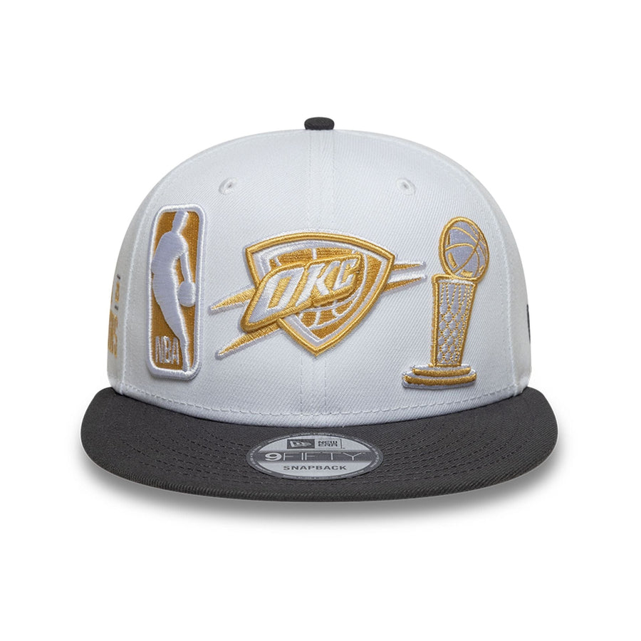 Pictured is this Oklahoma City Thunder NBA Ring Ceremony White 9FIFTY Snapback Adjustable cap. 3
