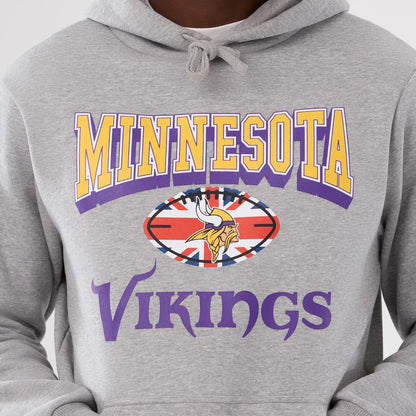 The Male model is wearing Minnesota Vikings NFL International Series Games 2025 Grey Pullover Hoodie  3