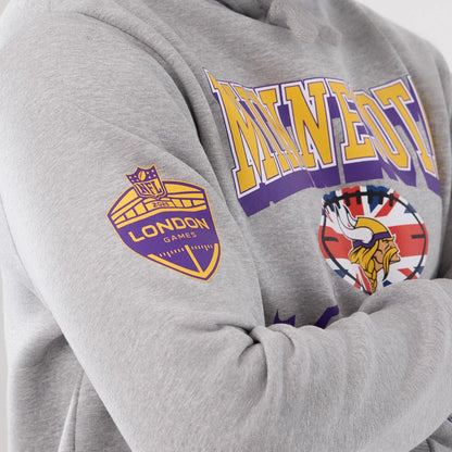 The Male model is wearing Minnesota Vikings NFL International Series Games 2025 Grey Pullover Hoodie  5