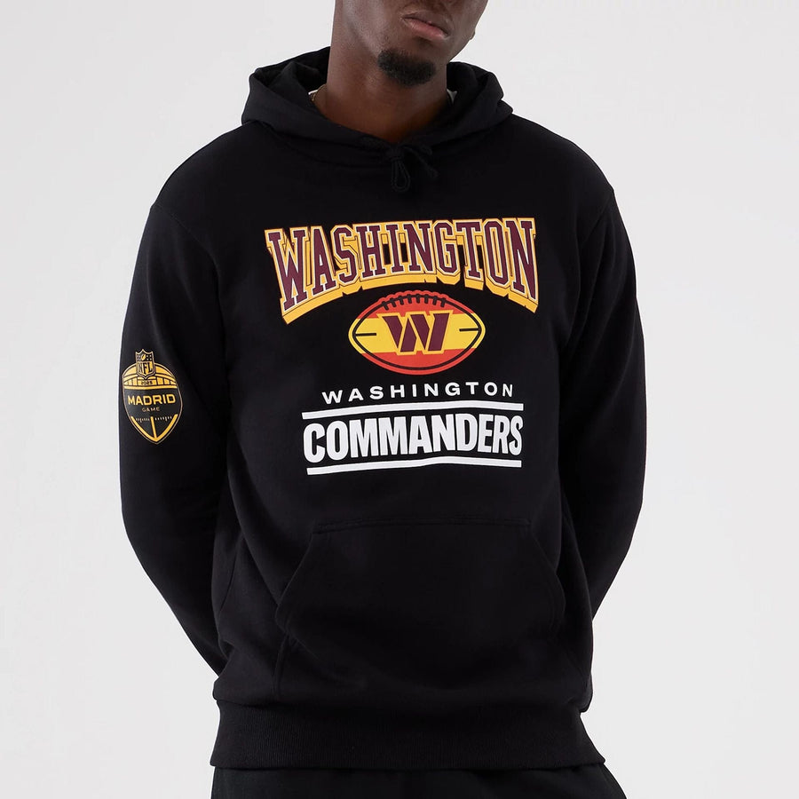 The Male model is wearing Washington Commanders NFL International Series Games 2025 Black Pullover Hoodie  7