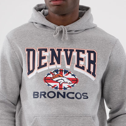 The Male model is wearing Denver Broncos NFL International Series Games 2025 Grey Pullover Hoodie 3