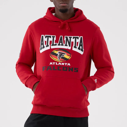 The Male model is wearing Atlanta Falcons NFL International Series Games 2025 Red Pullover Hoodie  3
