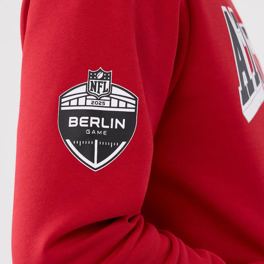 The Male model is wearing Atlanta Falcons NFL International Series Games 2025 Red Pullover Hoodie  5