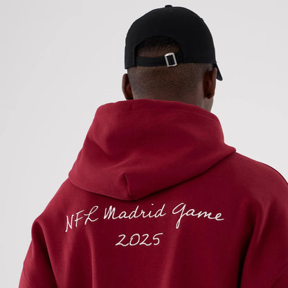 The Male model is wearing Washington Commanders NFL International Series Games 2025 Dark Red Premium Pullover Hoodie 6