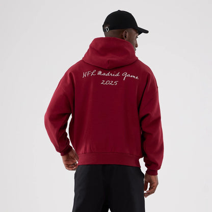 The Male model is wearing Washington Commanders NFL International Series Games 2025 Dark Red Premium Pullover Hoodie  2
