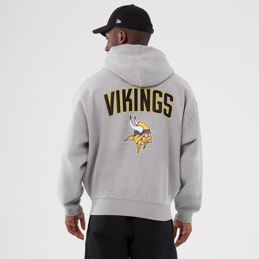The Male model is wearing Minnesota Vikings NFL International Series Games 2025 Grey Premium Pullover Hoodie  2