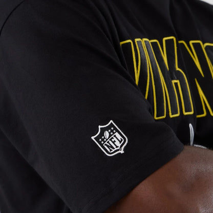 The Male model is wearing Minnesota Vikings NFL International Series Games 2025 Black Premium T-Shirt  4