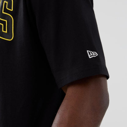 The Male model is wearing Minnesota Vikings NFL International Series Games 2025 Black Premium T-Shirt  6