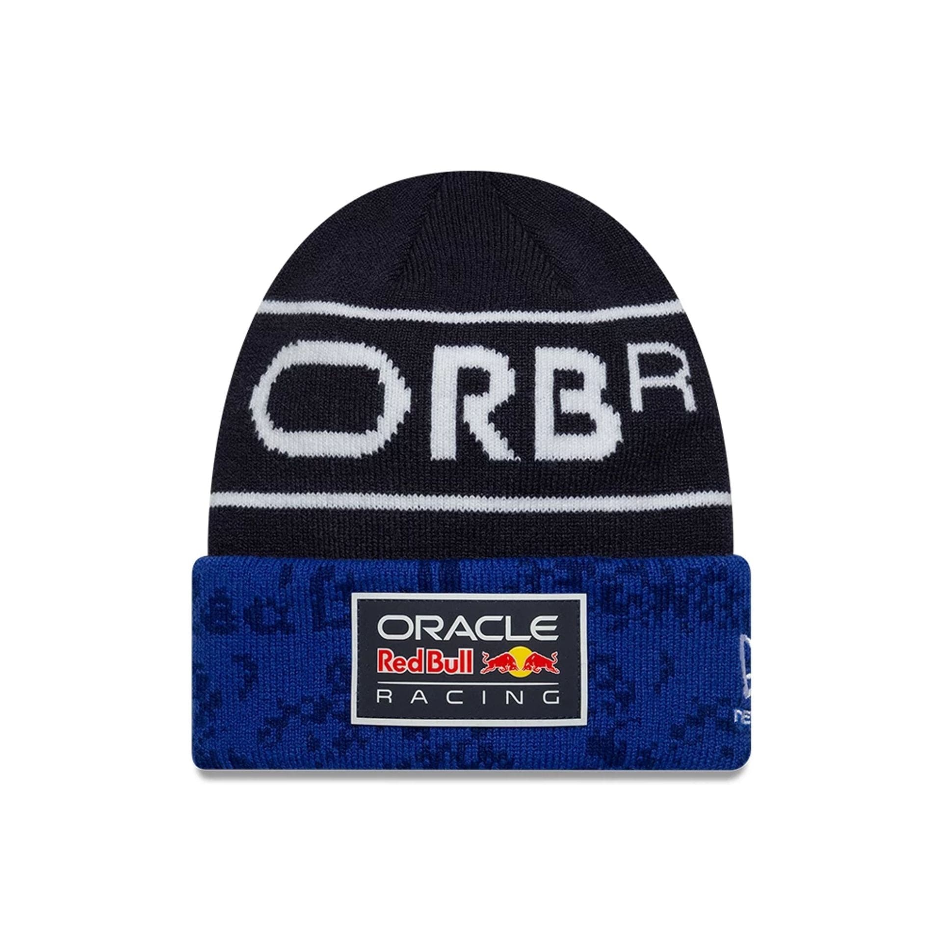 Pictured is this Youth Team Red Bull Racing Cuff Knit Beanie hat in dark blue. 1