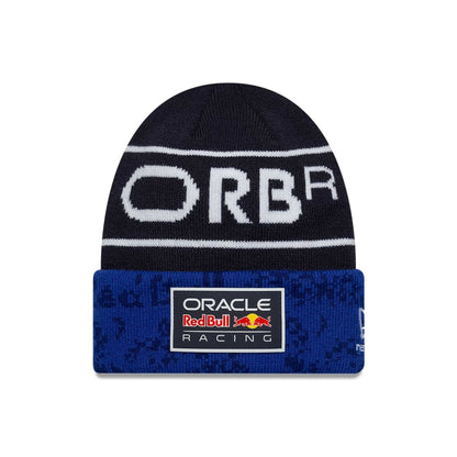 Pictured is this Youth Team Red Bull Racing Cuff Knit Beanie hat in dark blue. 1