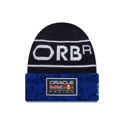 Pictured is this Youth Team Red Bull Racing Cuff Knit Beanie hat in dark blue. 1