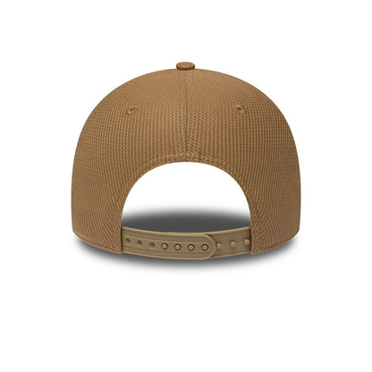 Visa Cash App Racing Bulls F1 Race Special Dark Beige New Era 9FORTY Adjustable Cap, rear view showing a structured dark beige crown, a matching top button and eyelets, and a dark beige adjustable strap with snap closure.