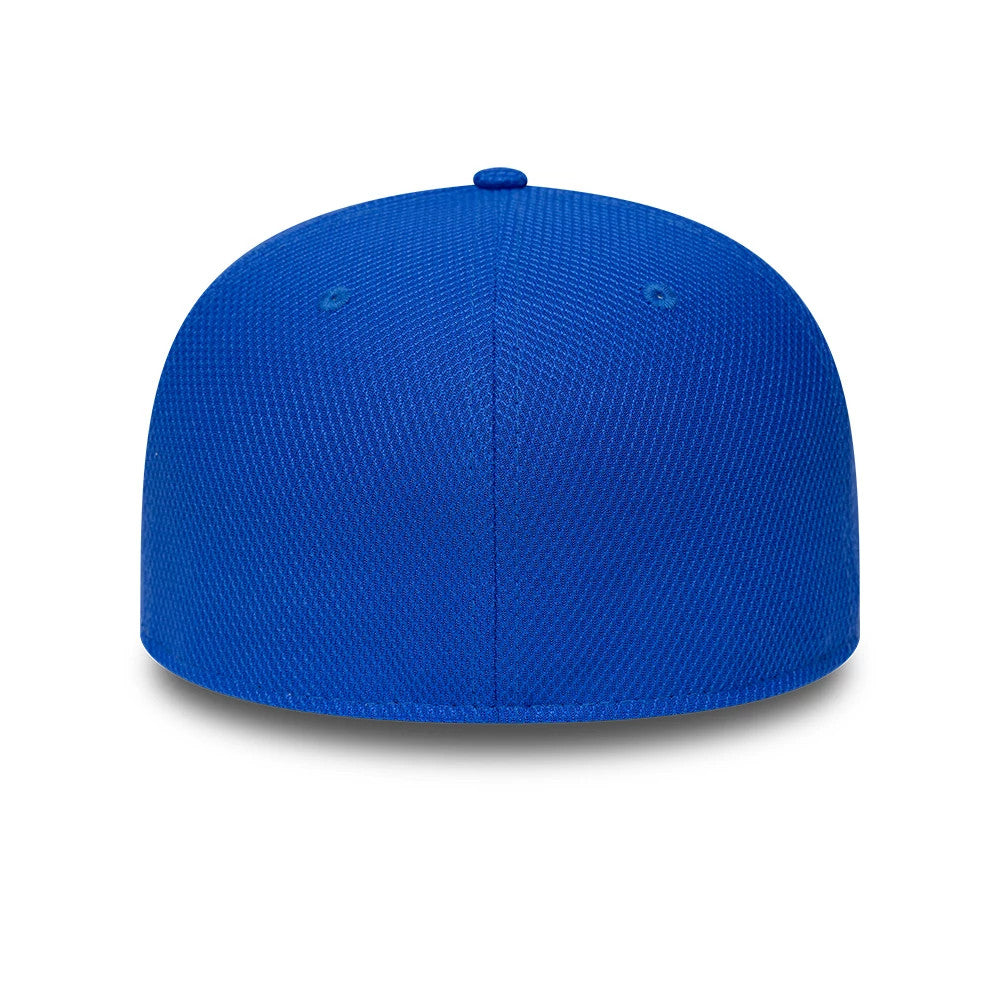 Visa Cash App Racing Bulls Team Bright Blue New Era 59FIFTY Fitted Cap, rear view showing the seamless bright blue structured crown with matching eyelets and no back logo on the textured fabric.