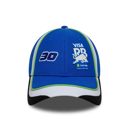 Pictured is this Teamline 2026 Visa Cash App Racing Bulls 9FORTY cap in bright blue. 2