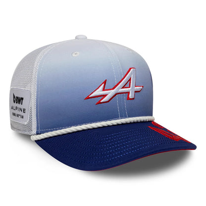 Pictured is this Franco Colapinto Silverstone Race Special Alpine Racing 9SEVENTY Stretch Snap cap in white. 4