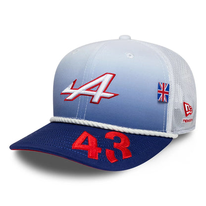 Pictured is this Franco Colapinto Silverstone Race Special Alpine Racing 9SEVENTY Stretch Snap cap in white. 1