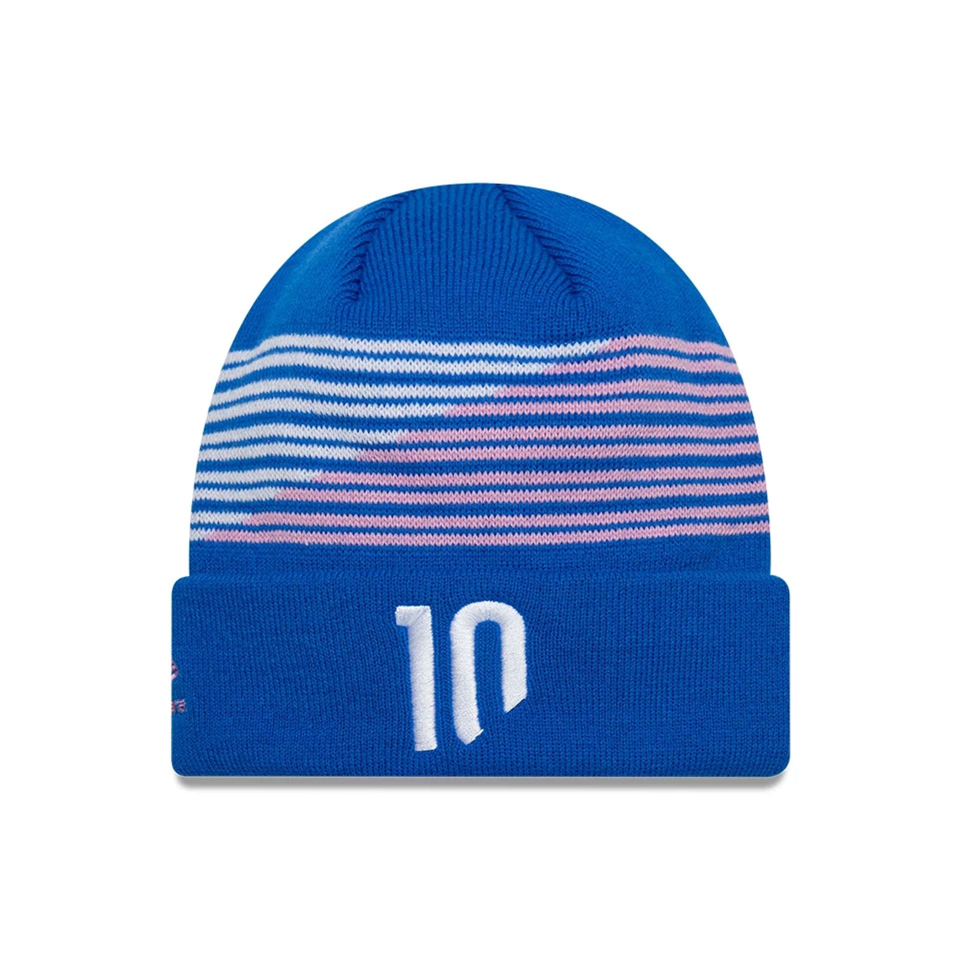 Pictured is this Pierre Gasly Alpine Racing Cuff Knit Beanie hat in blue. 2
