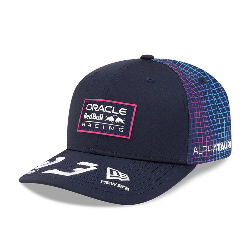 Pictured is this Max Verstappen Red Bull Racing Miami Race Special 9SEVENTY Stretch Snap Adjustable cap in navy. 3