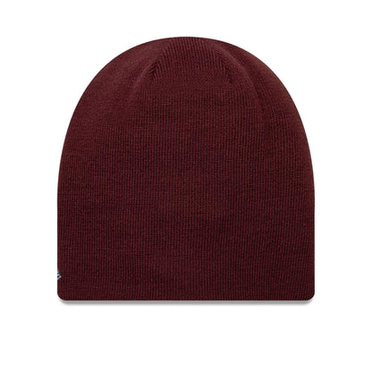 Pictured is this Reverse Aston Villa FC Cuff knit Beanie hat in dark red. 2