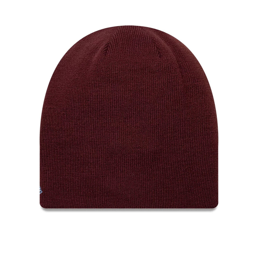 Pictured is this Reverse Aston Villa FC Cuff knit Beanie hat in dark red. 2