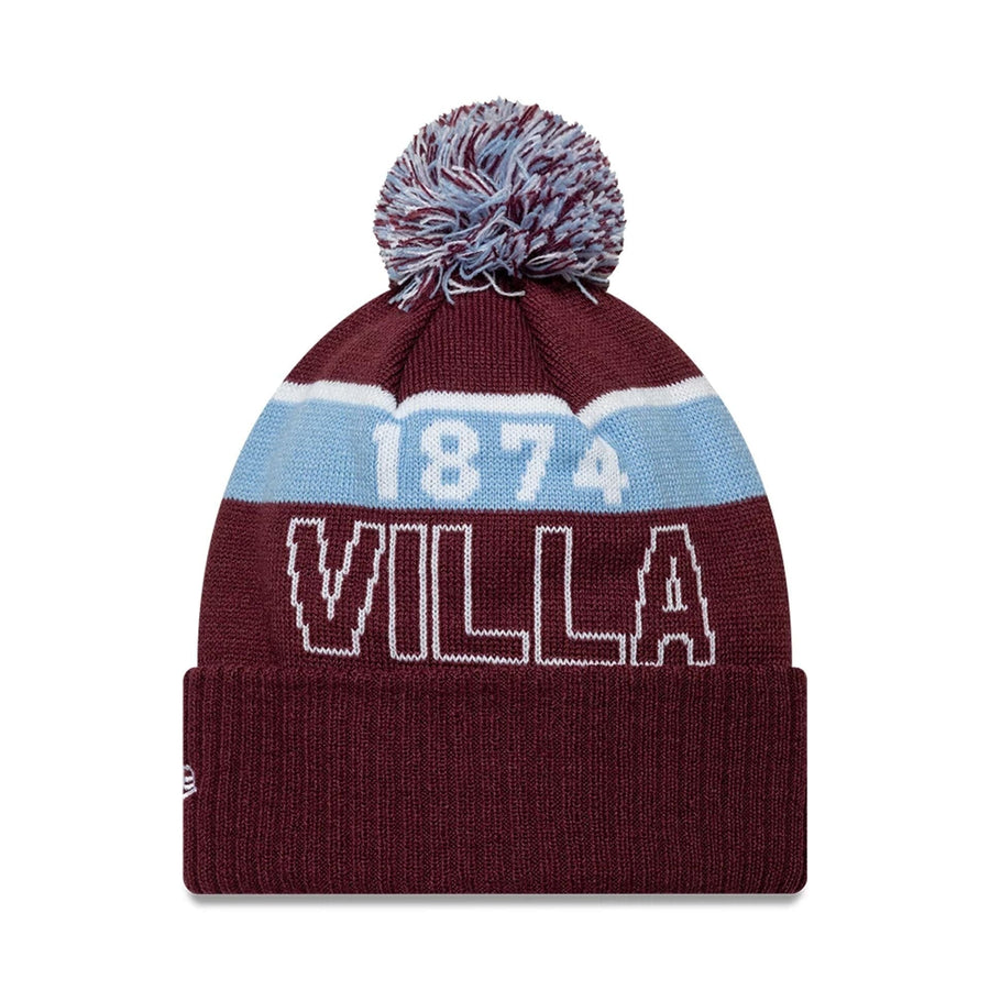 Pictured is this Aston Villa FC Bobble Knit Beanie hat in dark red. 2