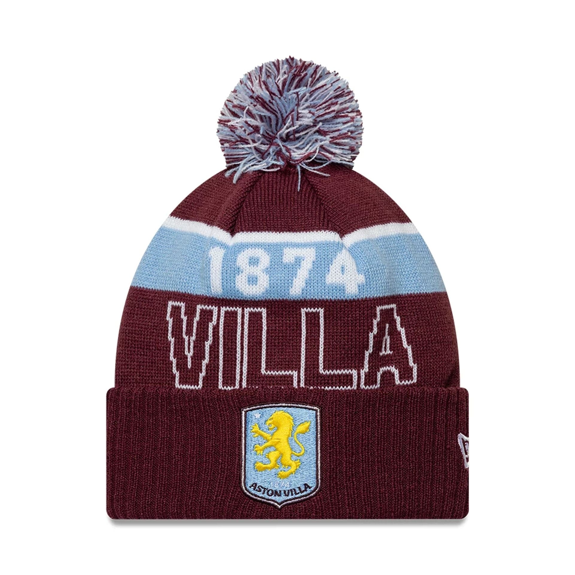 Pictured is this Aston Villa FC Bobble Knit Beanie hat in dark red. 1