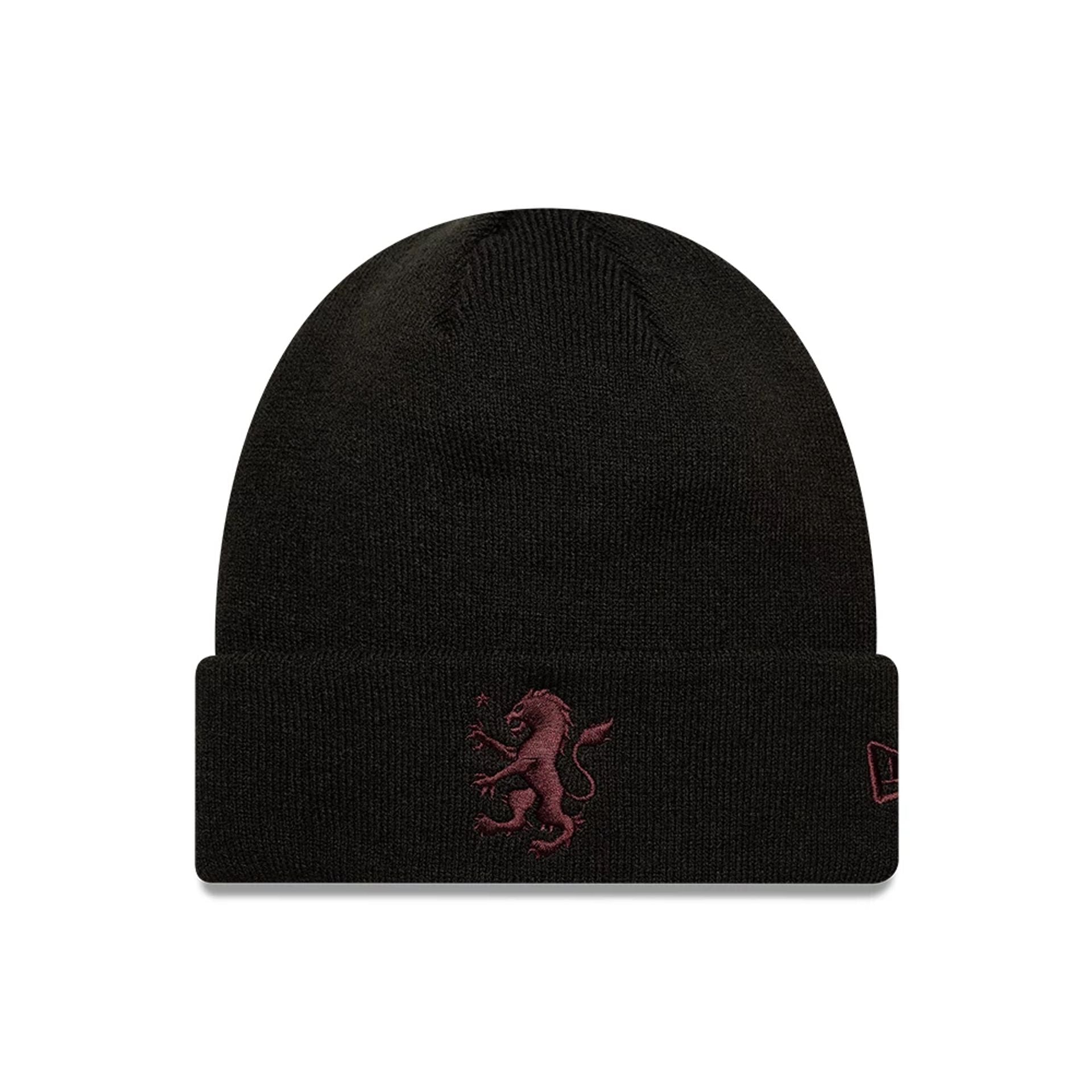 Pictured is this Core Aston Villa FC Cuff knit Beanie hat in black. 1