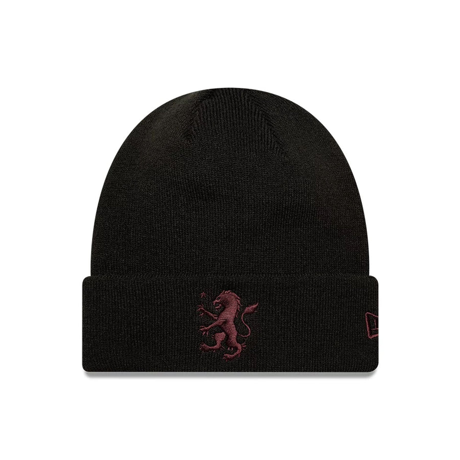 Pictured is this Core Aston Villa FC Cuff knit Beanie hat in black. 1