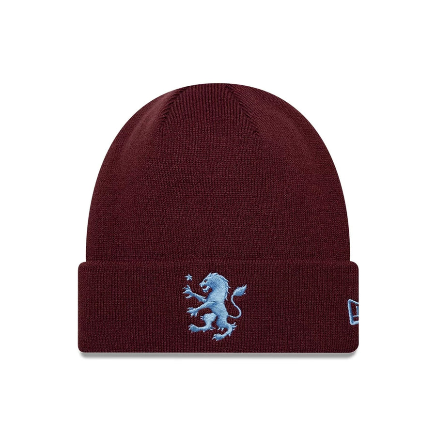 Pictured is this Core Aston Villa FC Cuff knit Beanie hat in dark red. 1