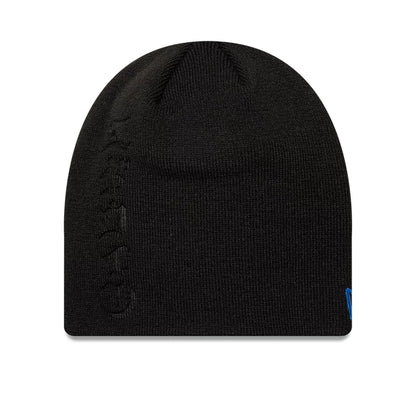 Pictured is this EDWIN x New Era Skull Knit Beanie hat in black. 1