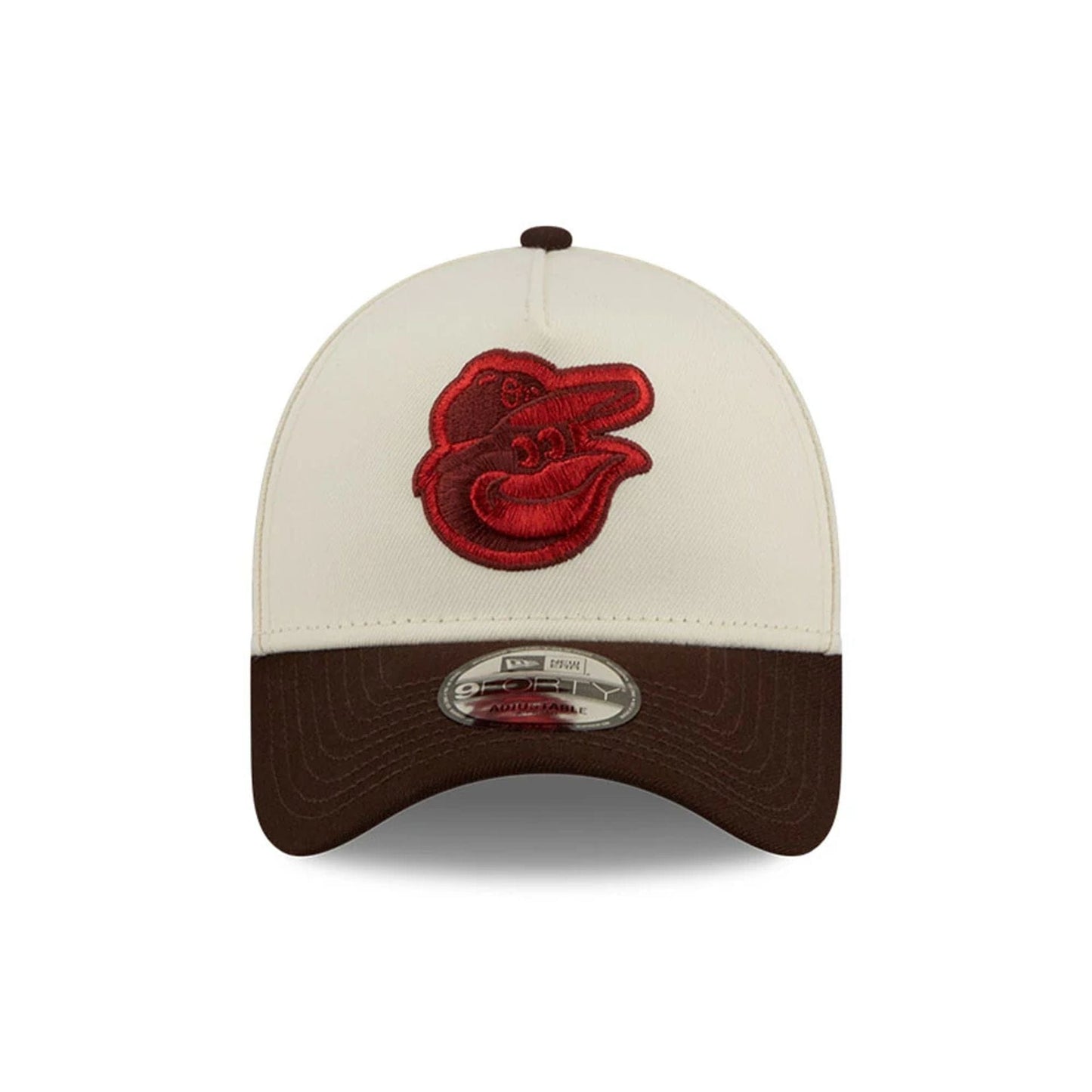Pictured is this MLB City Script Baltimore Orioles 9FORTY A-Frame cap in Cream. 3