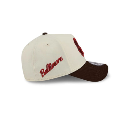 Pictured is this MLB City Script Baltimore Orioles 9FORTY A-Frame cap in Cream. 5